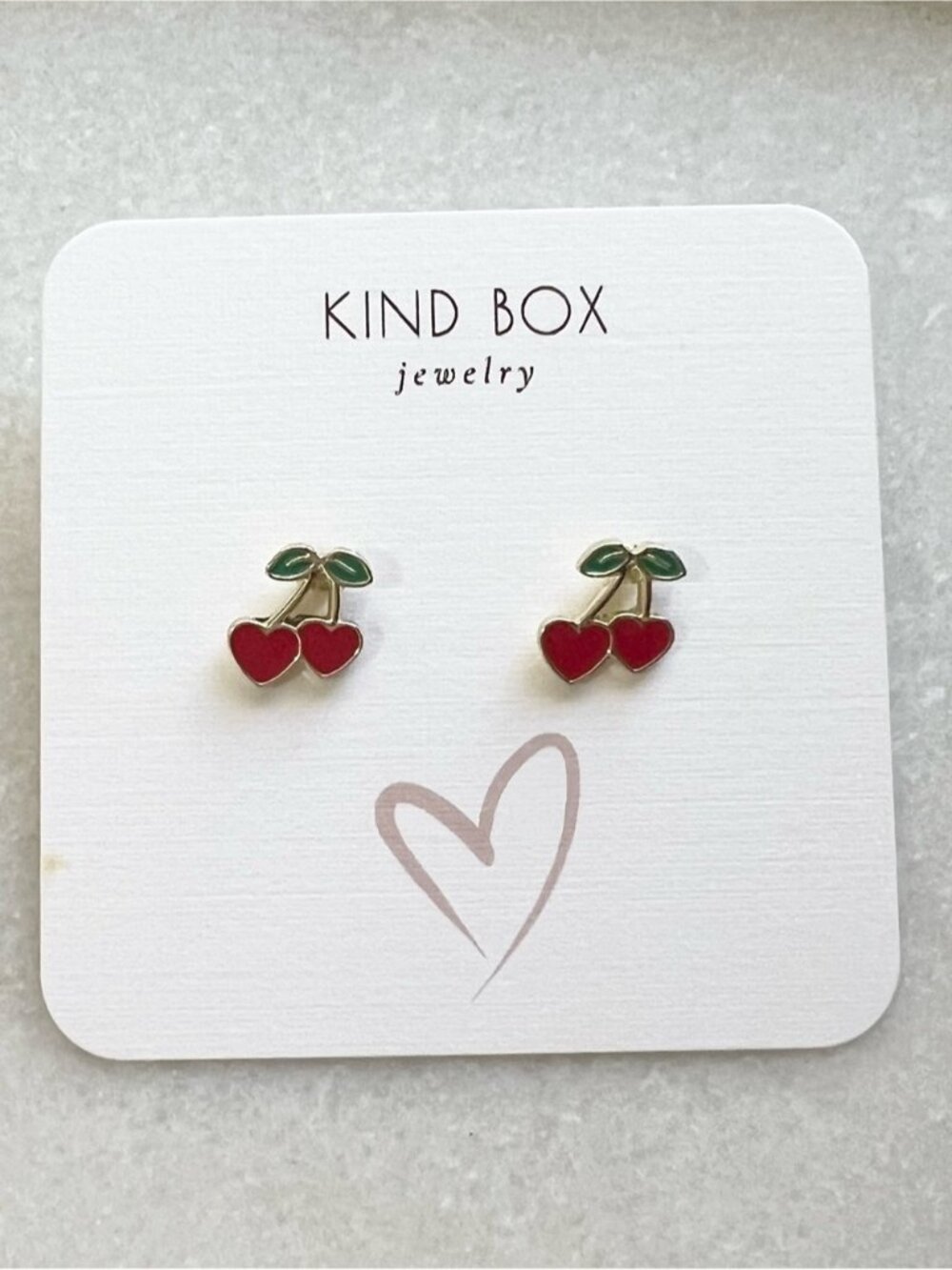 Cherry Heart Stud Earrings - Red and Green